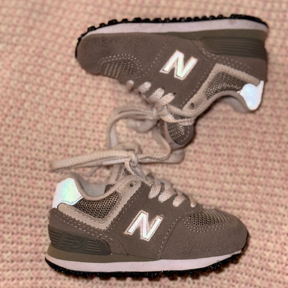 New Balance Kids' Taupe and White Sneakers